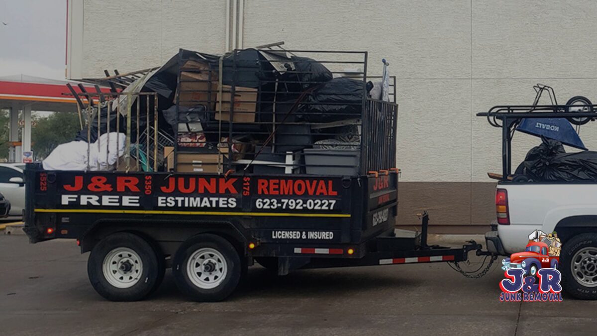 J&R dump trailer loaded with junk at a Phoenix pickup